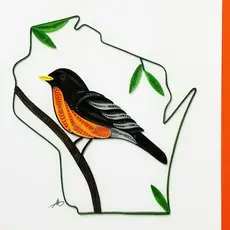 Quilling Greeting Card Wisconsin with Robin