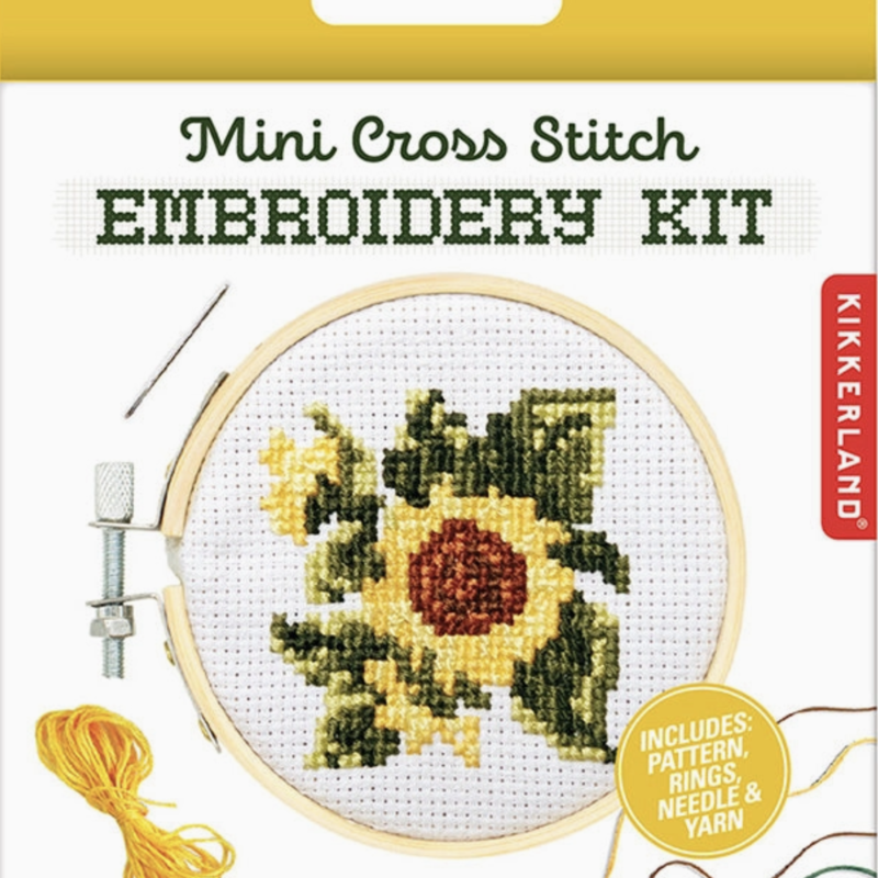 Kikkerland Sunflower Mini Cross Stitch Embroidery Kit