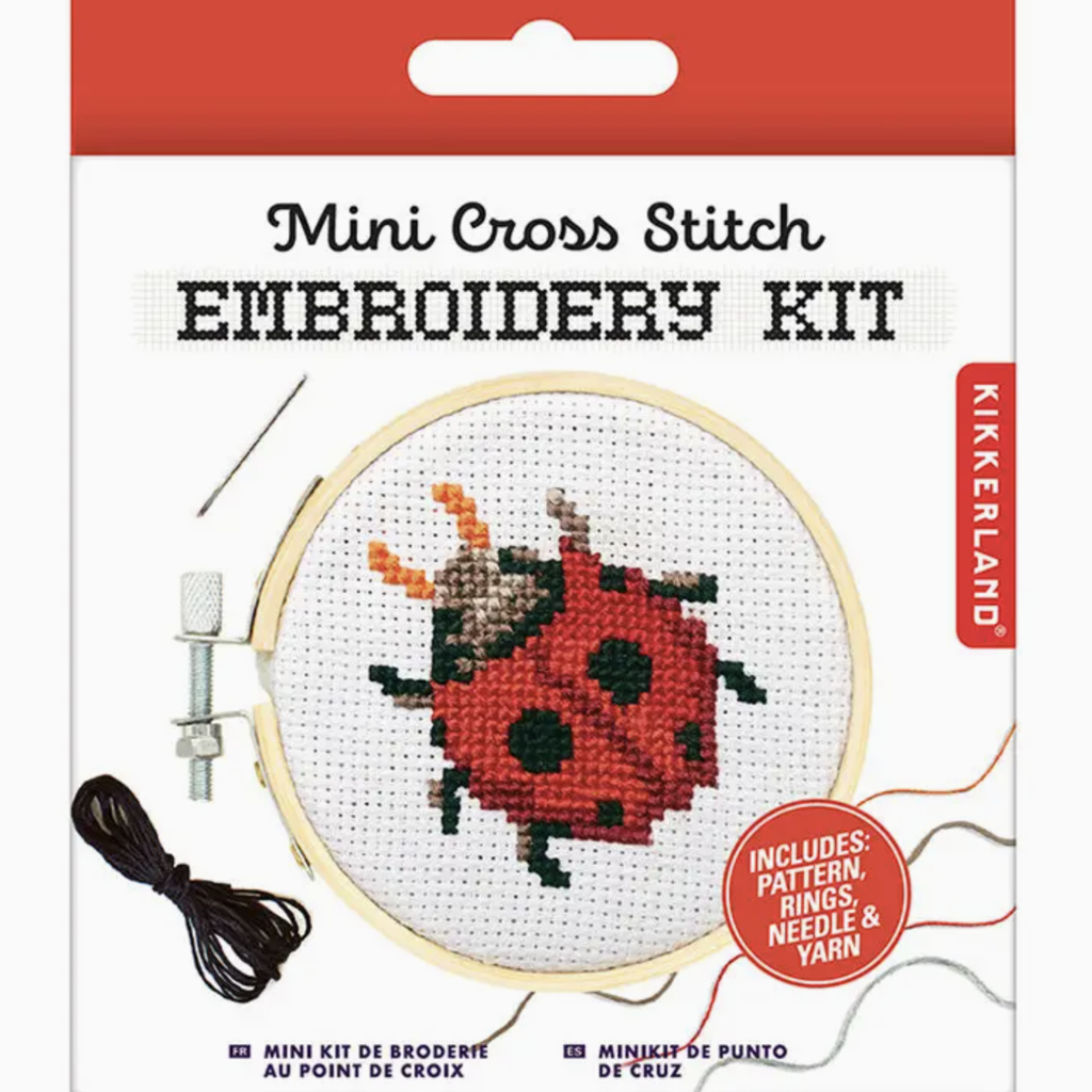 Kikkerland Ladybug Mini Cross Stitch Embroidery Kit