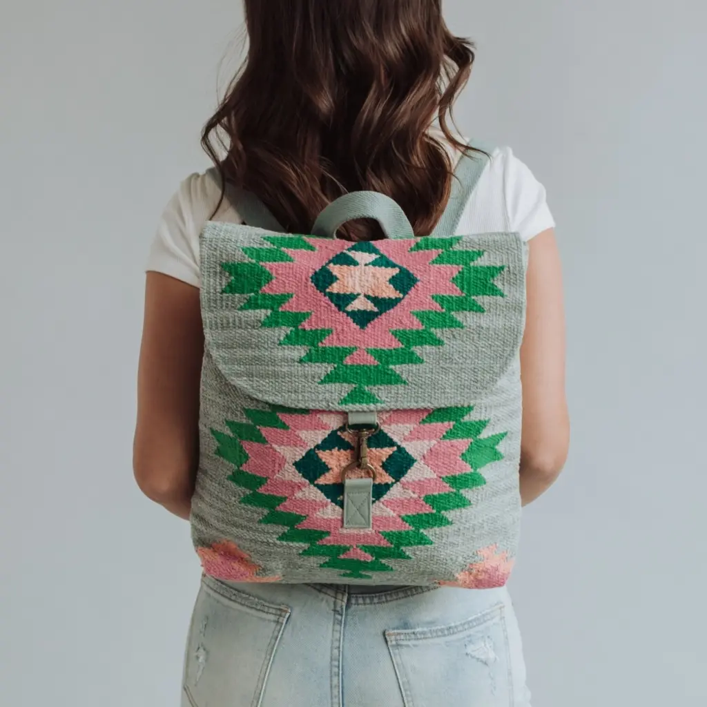 Panache (Faire) Slate, Green, & Pink Aztec Backpack