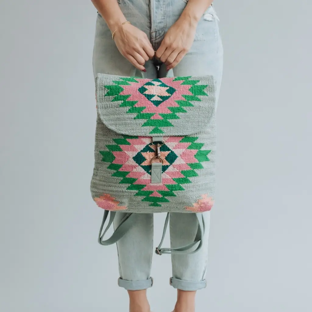 Slate, Green, & Pink Aztec Backpack