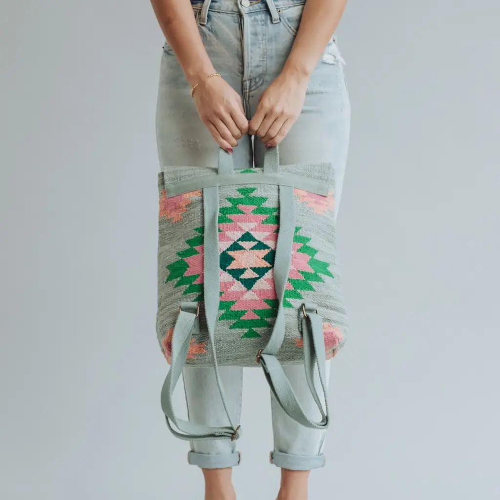 Slate, Green, & Pink Aztec Backpack