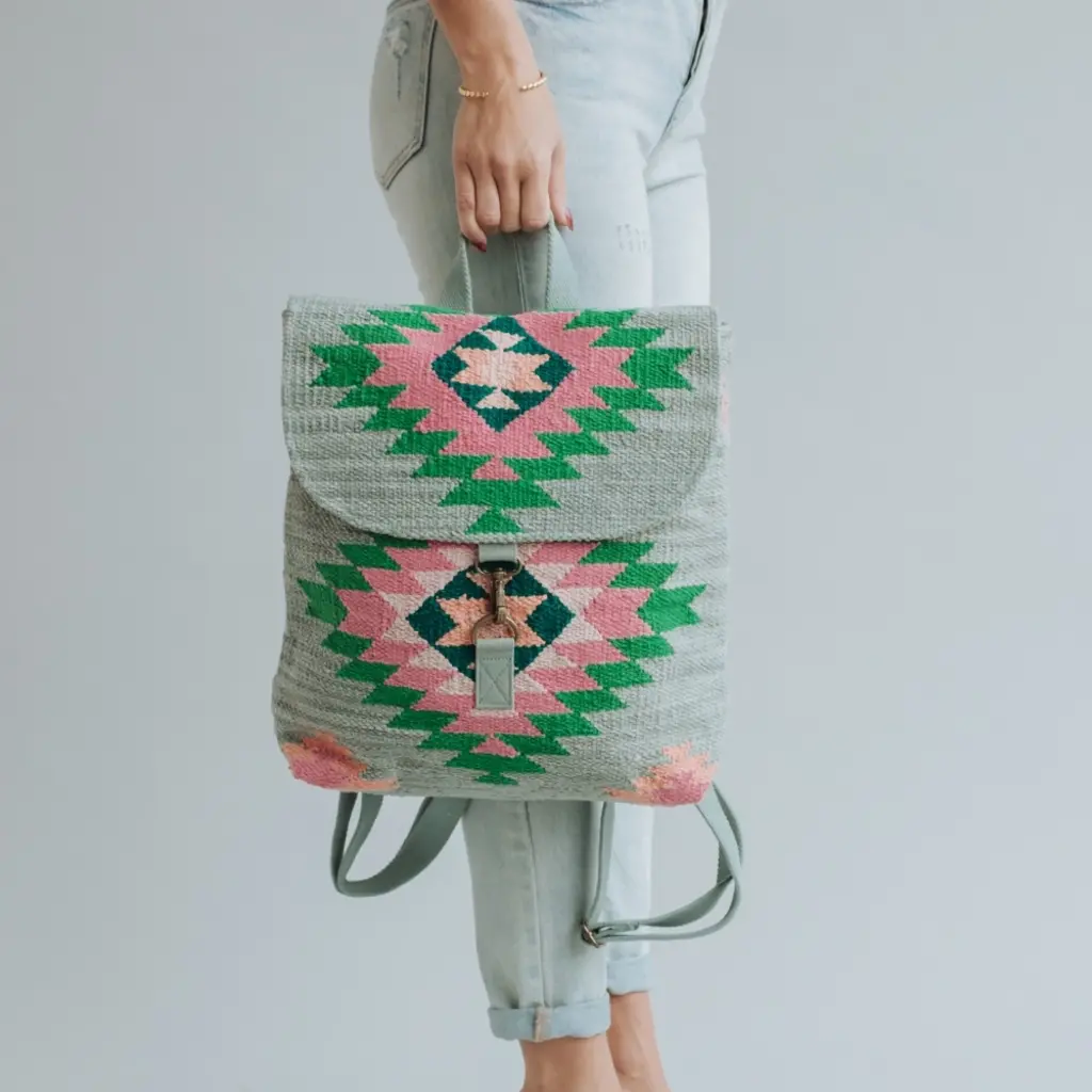 Panache (Faire) Slate, Green, & Pink Aztec Backpack