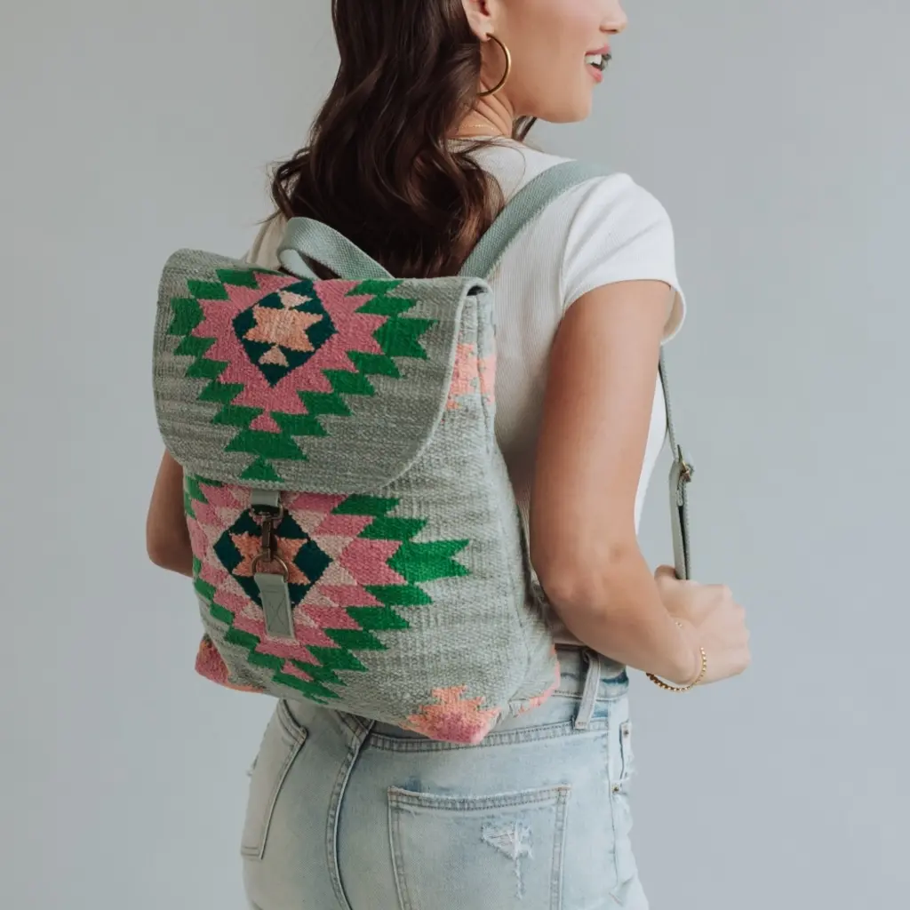 Slate, Green, & Pink Aztec Backpack