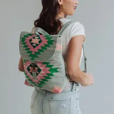 Slate, Green, & Pink Aztec Backpack
