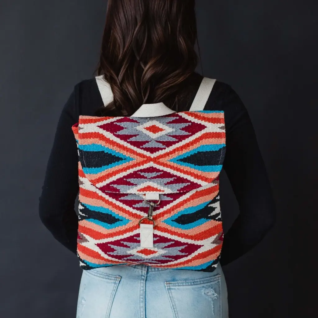 Panache (Faire) Red, Blue, Orange, & Cream Aztec Backpack