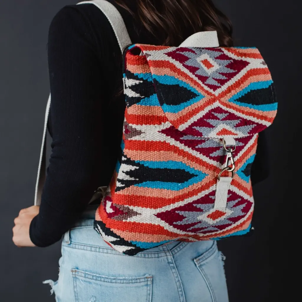 Panache (Faire) Red, Blue, Orange, & Cream Aztec Backpack
