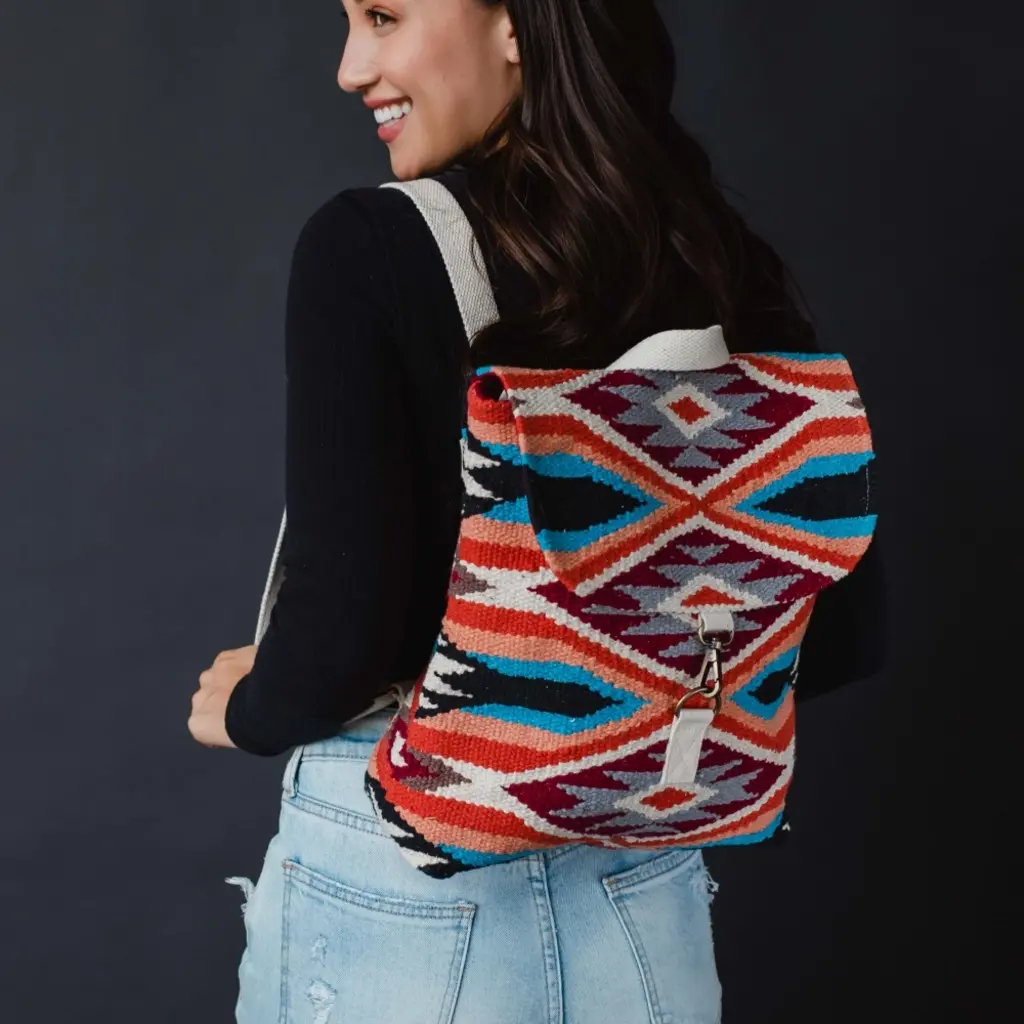 Panache (Faire) Red, Blue, Orange, & Cream Aztec Backpack