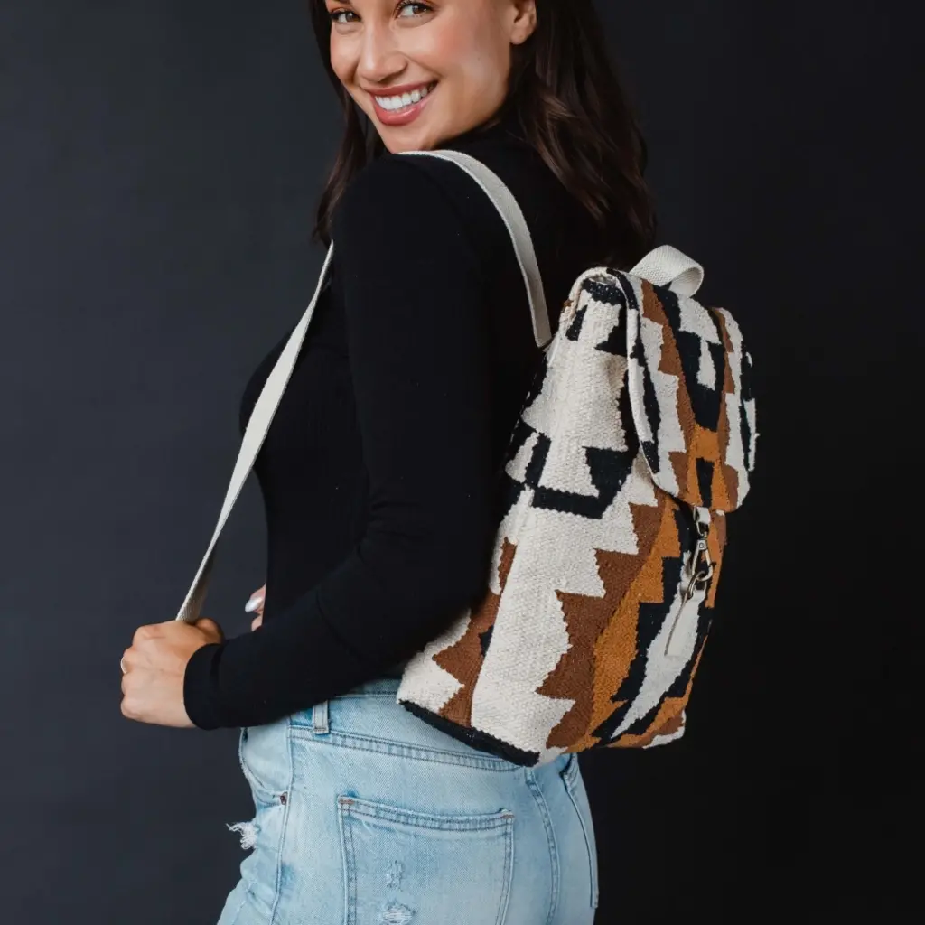 Panache (Faire) Cream, Black, Brown, & Tan Aztec Backpack