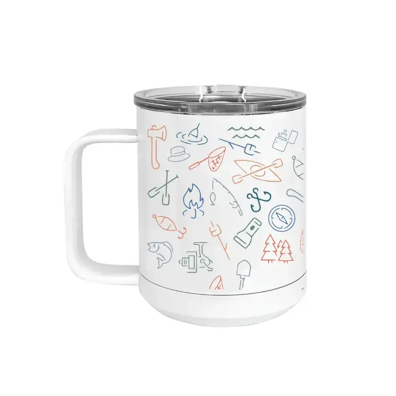 Creative Compass Insulated Camp Mug - Colorful Camping Icons