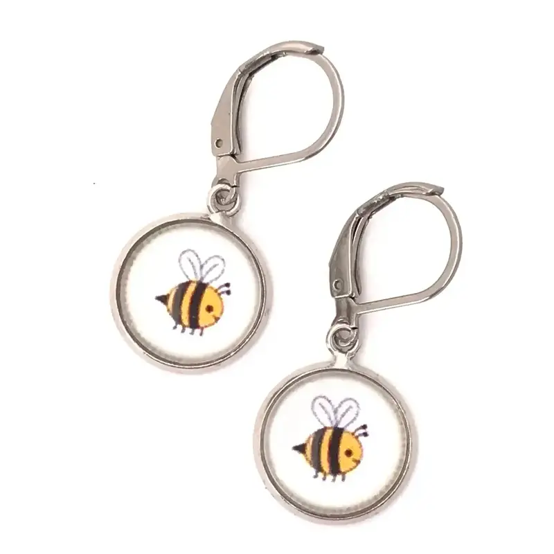 Bumblebee Photo Glass Earrings