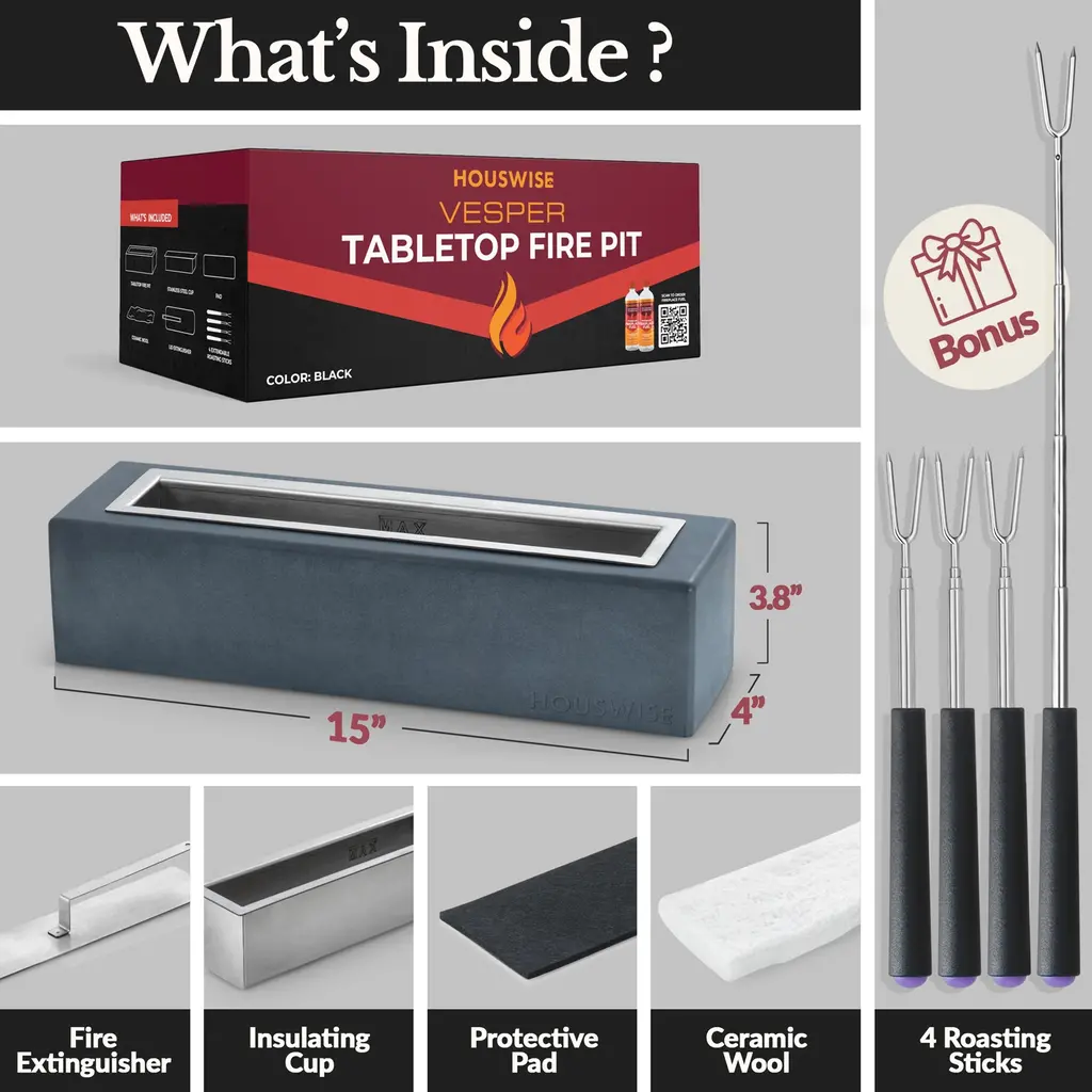 Houswise Rectangle Tabletop Portable Smokeless Fire Pit