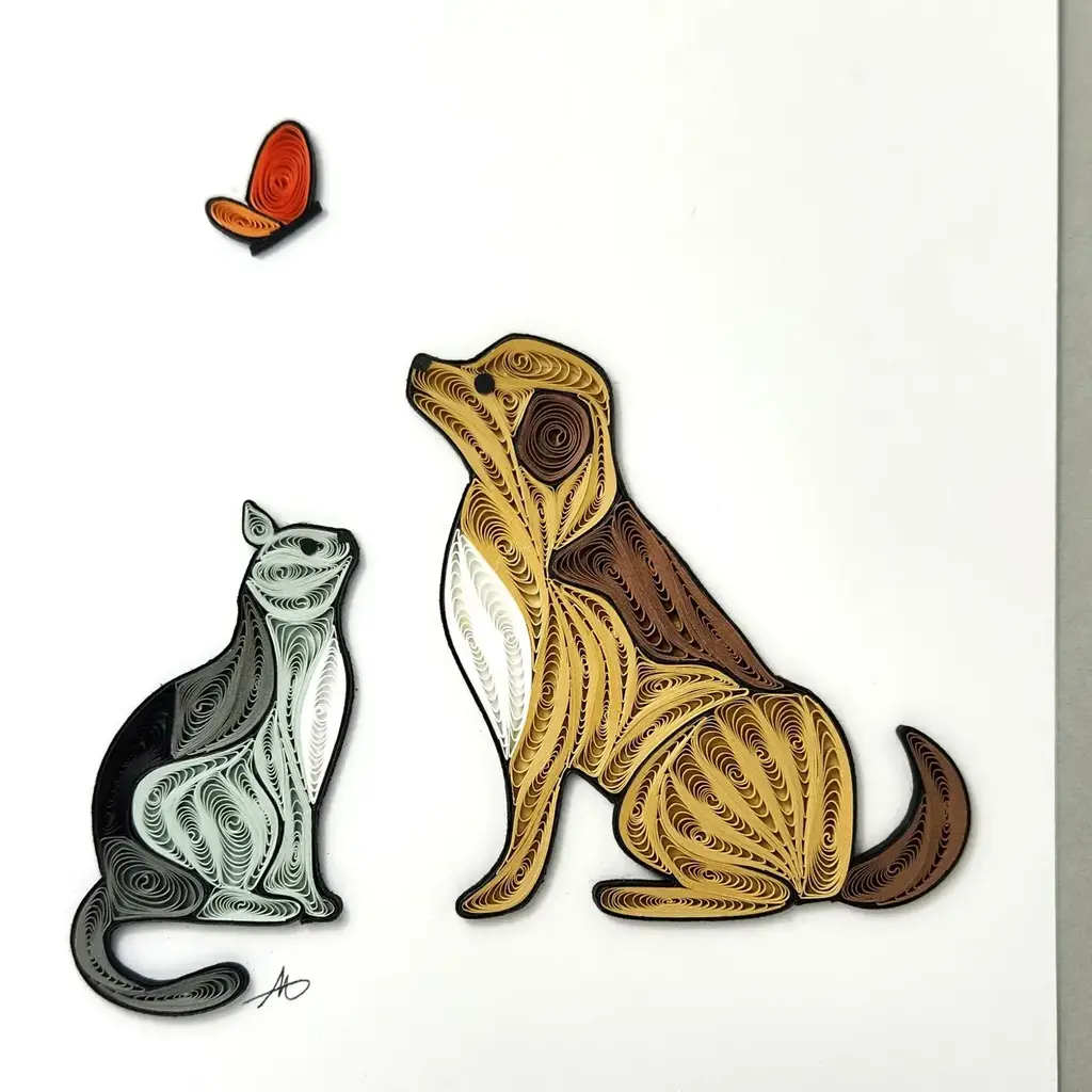 Iconic Quilling Quilling Greeting Card Cat and Dog