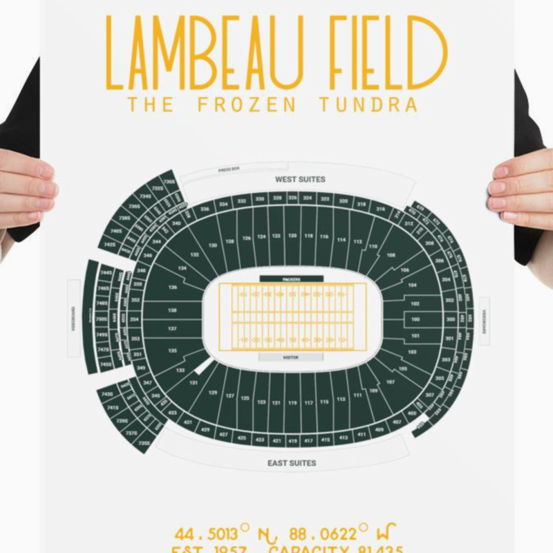 Stadium Prints by BTB Lambeau Field Stadium Poster-Team Colors on White