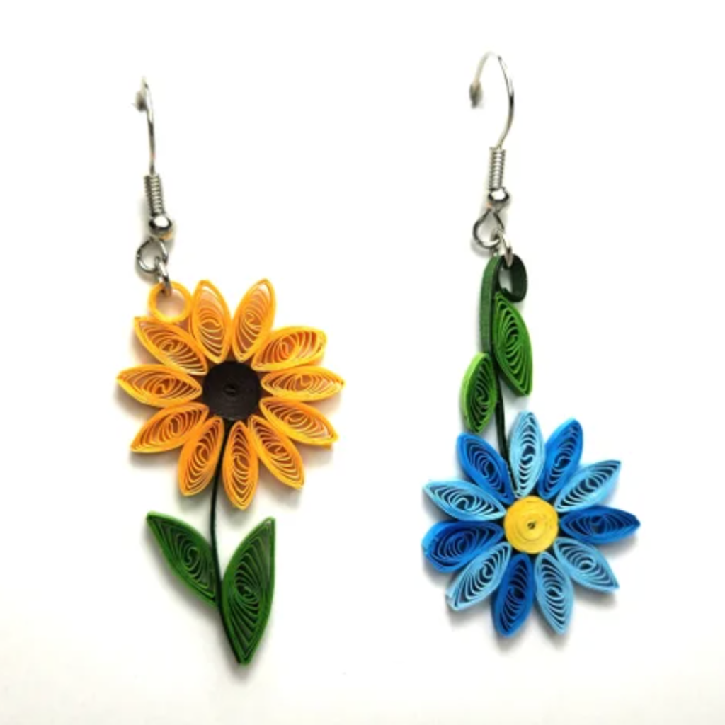 Iconic Quilling Quilling Earrings - Yellow and Blue Flower