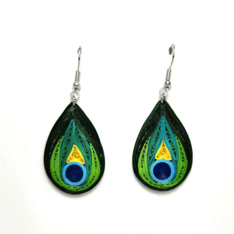 Iconic Quilling Quilling Earrings - Peacock Feather