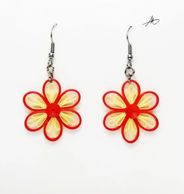 Iconic Quilling Quilling Earrings - Red and White Flower
