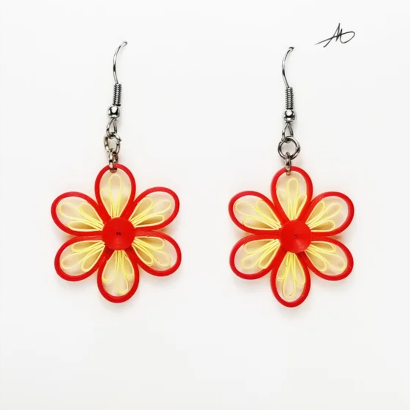 Iconic Quilling Quilling Earrings - Red and White Flower