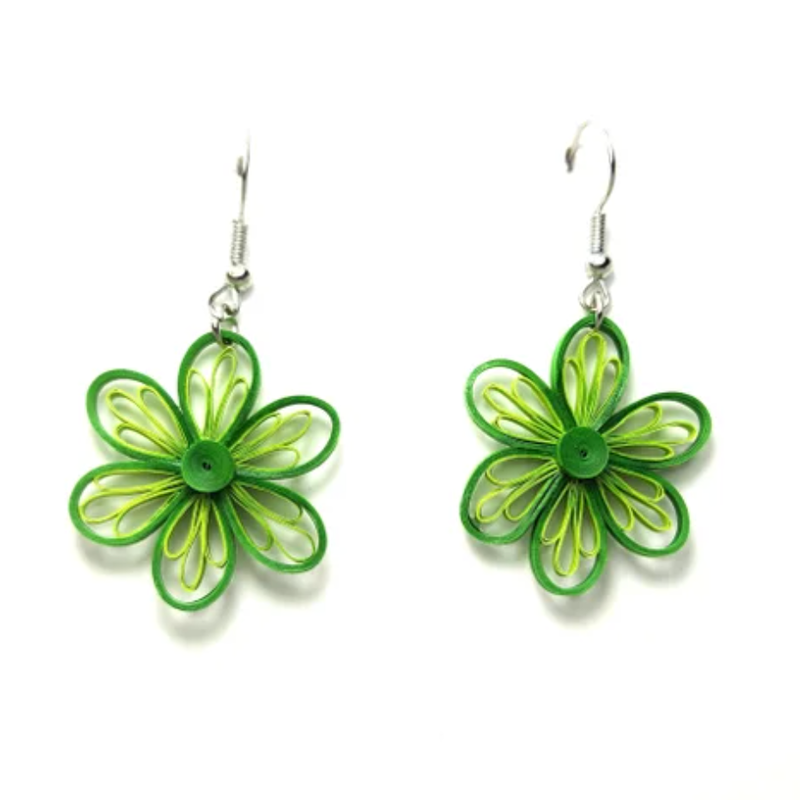 Iconic Quilling Quilling Earrings - Green Flower