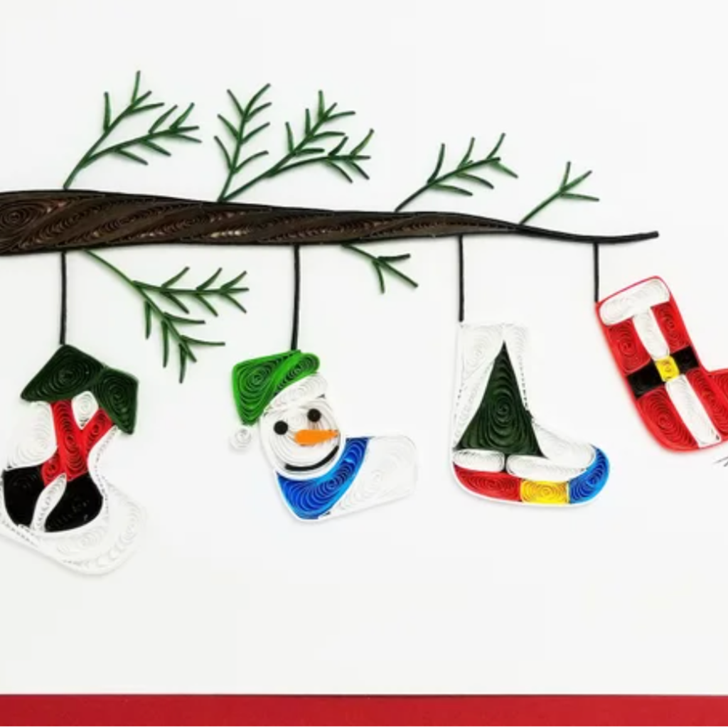 Iconic Quilling Holiday Quilling Greeting Card - 4 Holiday Stockings