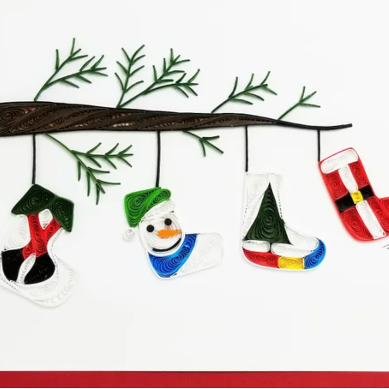 Iconic Quilling Holiday Quilling Greeting Card - 4 Holiday Stockings