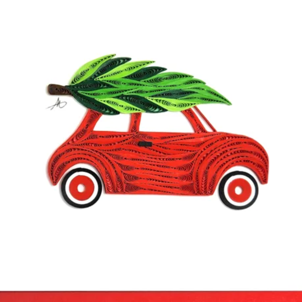 Iconic Quilling Holiday Quilling Greeting Card - Car with Pine Tree