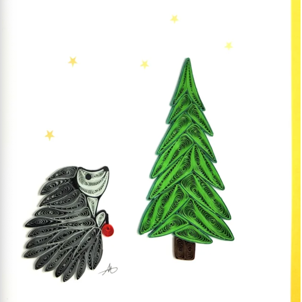 Iconic Quilling Holiday Quilling Greeting Card - Hedgehog with Christmas Tree