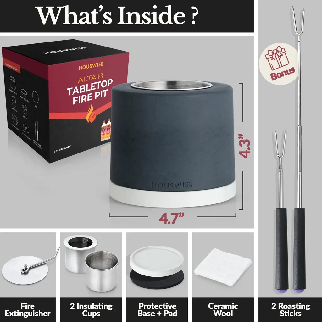 Houswise Round Tabletop Compact Portable Smokeless Fire Pit - Light Gray