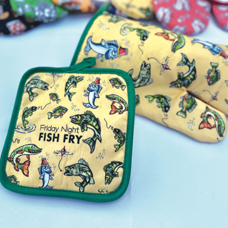 Pink Squirrel Studios Fish Fry Mitt & Hot Pad Set
