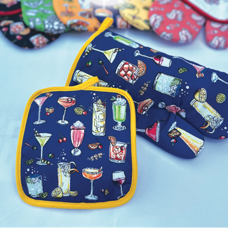 Pink Squirrel Studios Classic Cocktails Mitt & Hot Pad Set