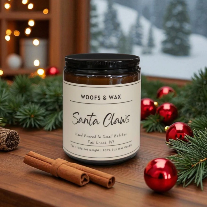 Woofs and Wax Woofs and Wax Candle 7oz Santa Claws