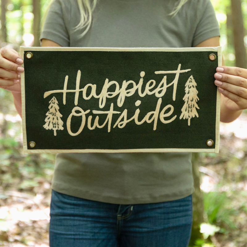 1canoe2 Happiest Outside Embroidered Canvas Banner