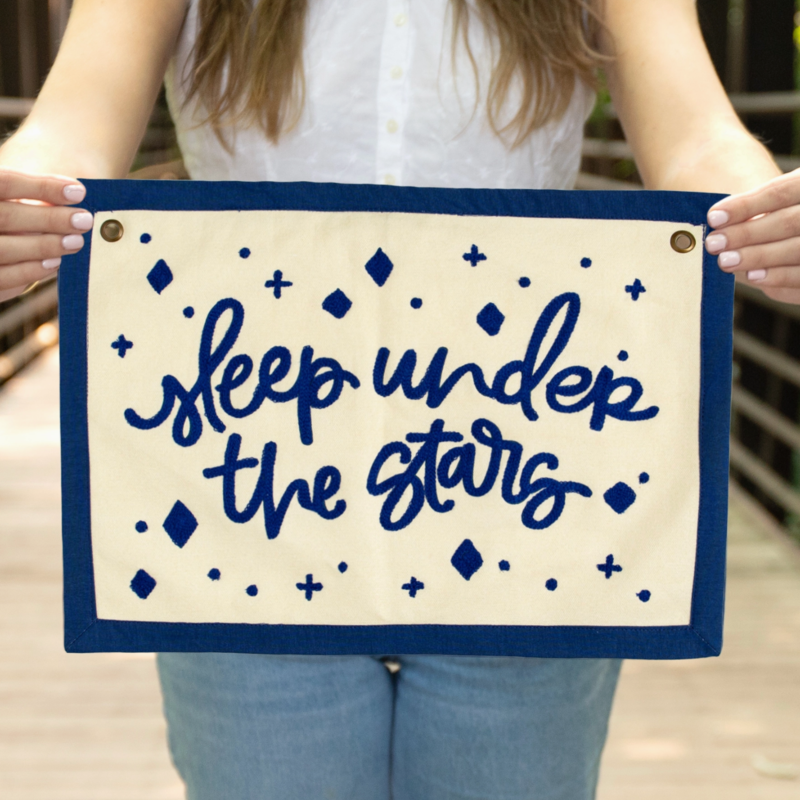 1canoe2 Sleep Under the Stars Embroidered Canvas Banner