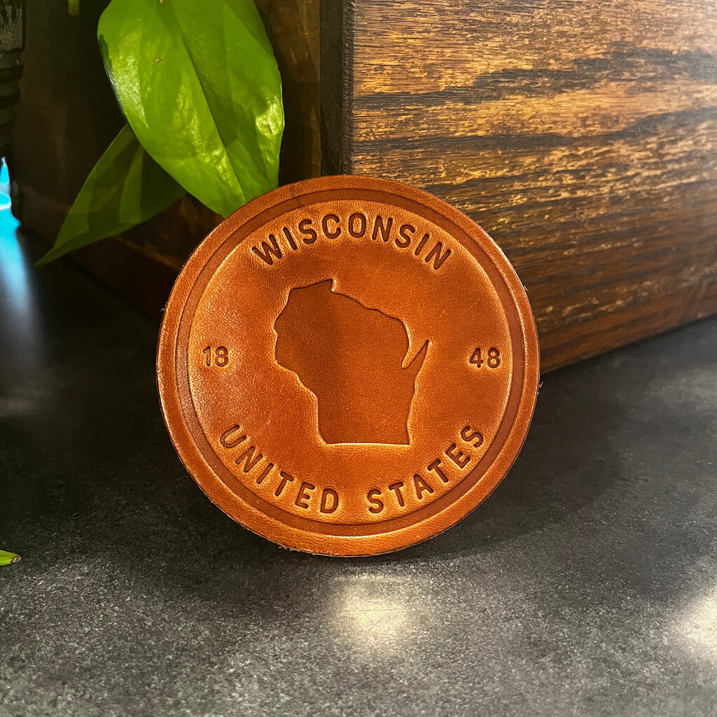 Sugarhouse Leather Wisconsin State Silhouette Leather Coaster
