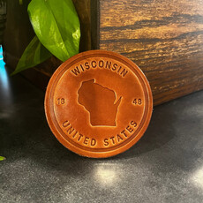 Sugarhouse Leather Wisconsin State Silhouette Leather Coaster