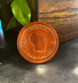 Sugarhouse Leather Wisconsin State Silhouette Leather Coaster