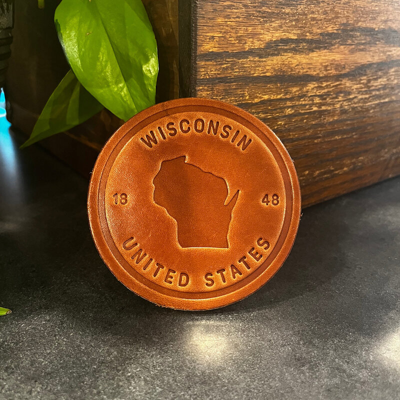 Sugarhouse Leather Wisconsin State Silhouette Leather Coaster
