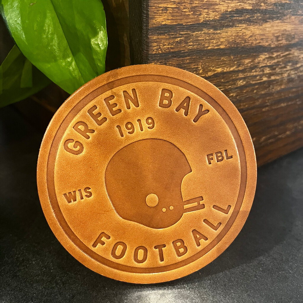 Sugarhouse Leather Green Bay Football Leather Coaster