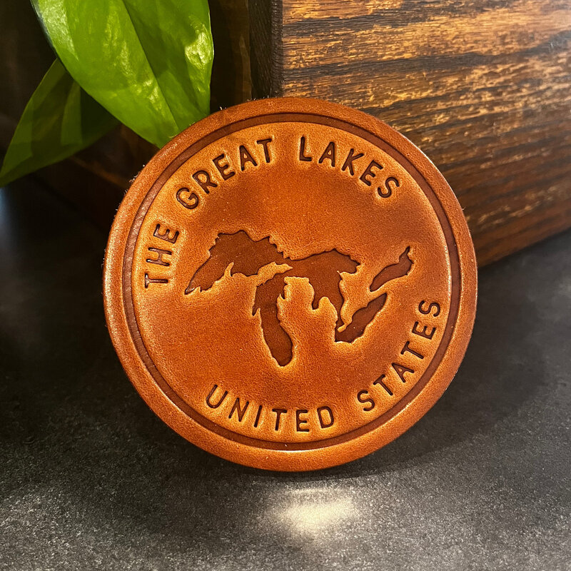 Sugarhouse Leather Great Lakes Silhouette Leather Coaster