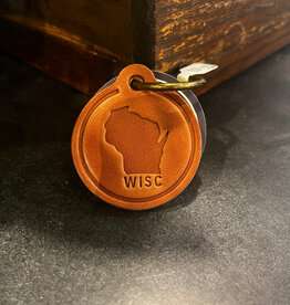 Sugarhouse Leather Wisconsin Silhouette Leather Keychain - Circle