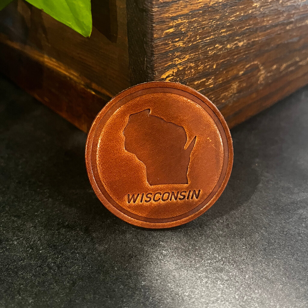Sugarhouse Leather Wisconsin Silhouette Leather Magnet - Circle