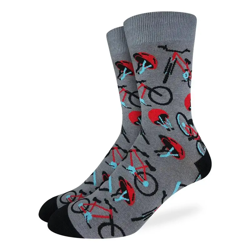 Good Luck Sock Crew Socks - Bicycle Socks (Red Bikes and Helmets)