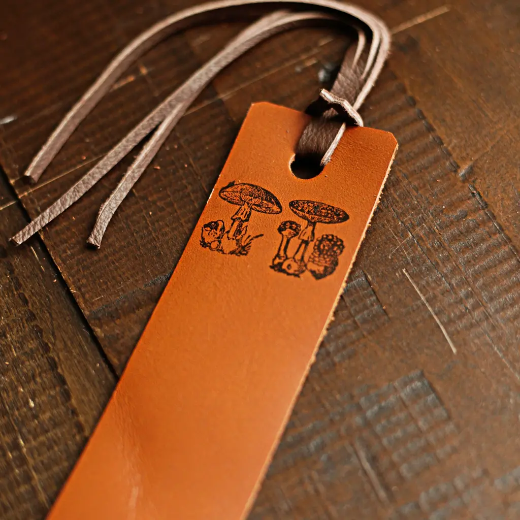Wayfaring Goods Leather Bookmark - Mushrooms