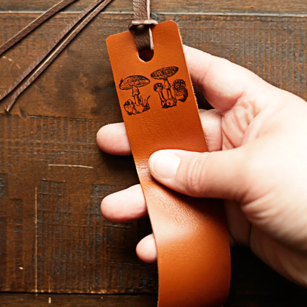 Wayfaring Goods Leather Bookmark - Mushrooms