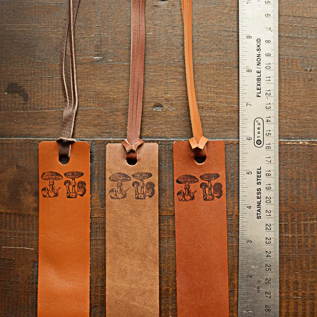 Wayfaring Goods Leather Bookmark - Mushrooms
