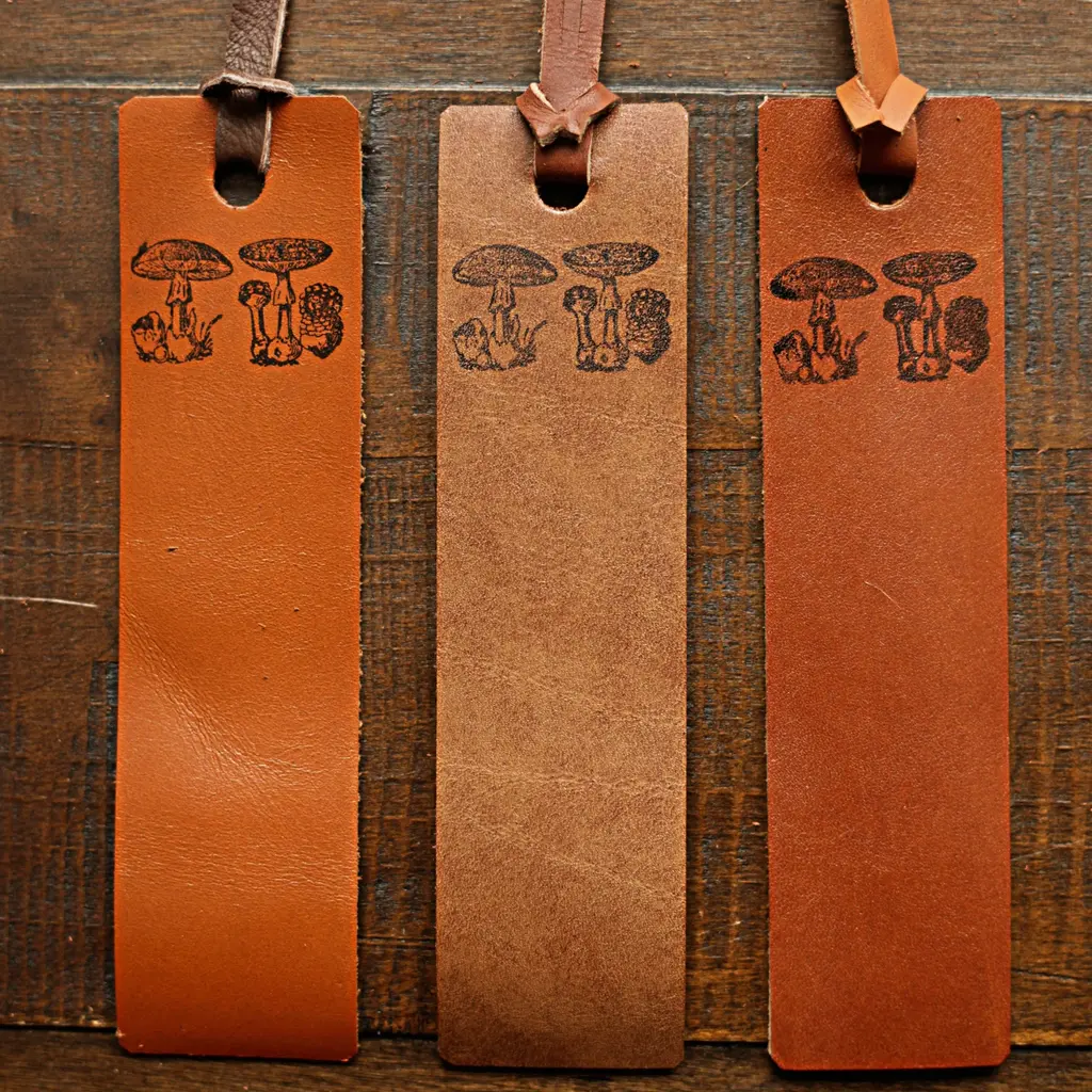 Wayfaring Goods Leather Bookmark - Mushrooms