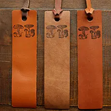 Wayfaring Goods Leather Bookmark - Mushrooms