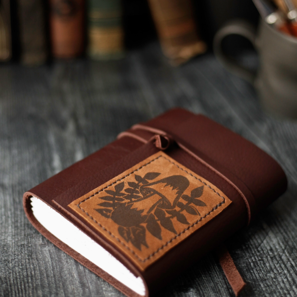 Wayfaring Goods Leather Journal - Mushroom Print (Cream)