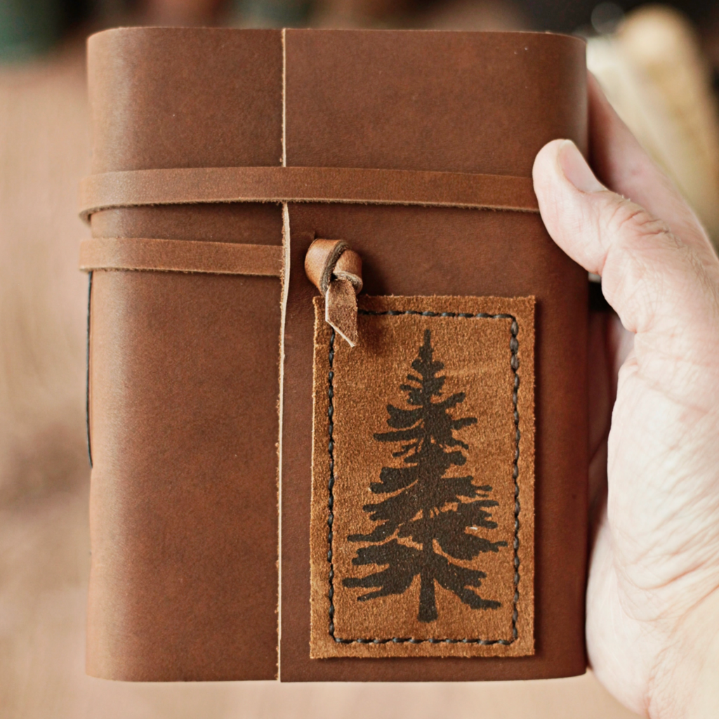Wayfaring Goods Leather Journal with Pine Tree (Cream)