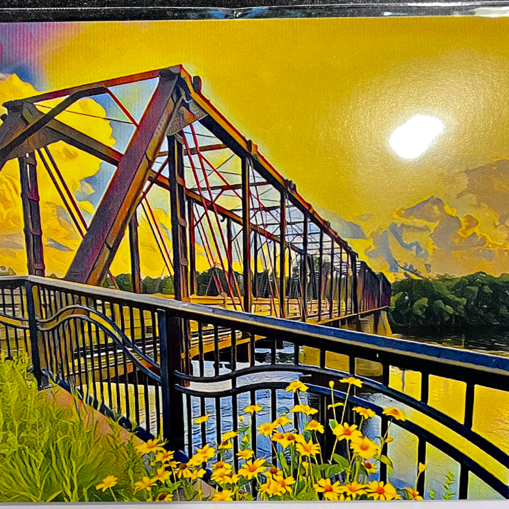 Maureen McRaith Greeting Card - Phoenix Bridge with Yellow Flowers
